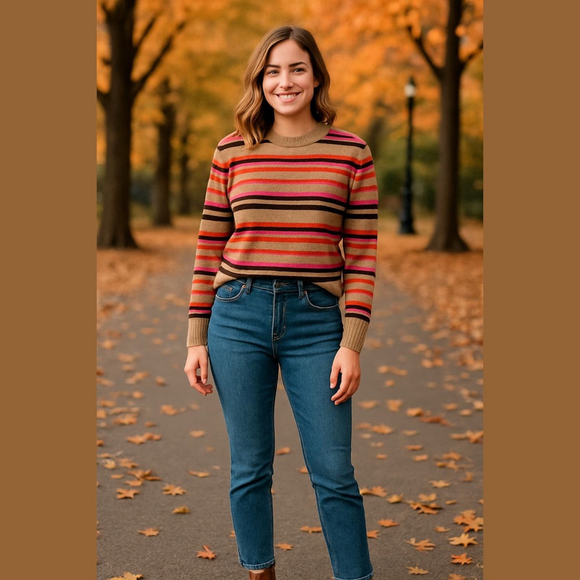 Lucky Brand Sweaters - Women's Lucky Brand Striped Sweater Tan/Red/Pink/Black Size S